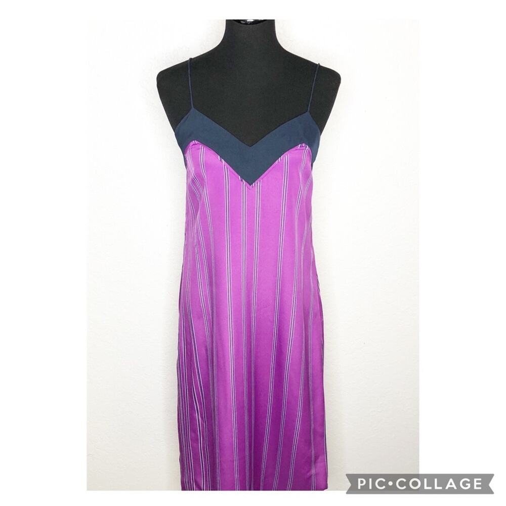 A/X Armani Exchange purple navy white striped silky slip dress size 6 NWT